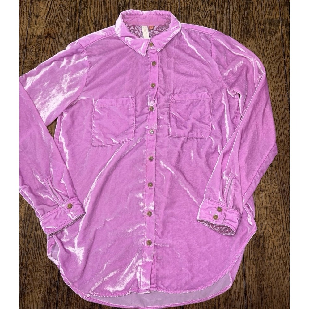 Anthropologie Mara Relaxed Velvet Button Down Shirt Size 6